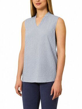 Modern Ambition Sleeveless Ruffle Collar Top Small EcoVero Blue